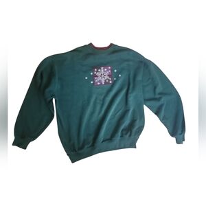 Vintage Green 90s Grandma Double Collar Snowflake Holiday Christmas Sweatshirt